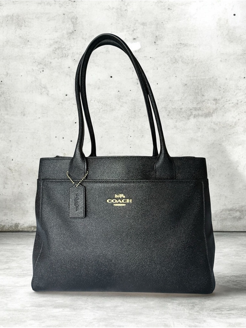 Coach Black Leather Tote with Gold Logo Tag